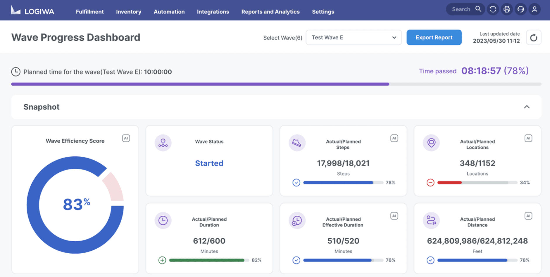 Logiwa IO Wave Progress Screen