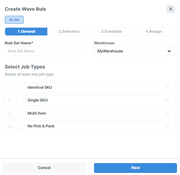 When creating wave rules in Logiwa IO you select job types you define in the AI jobs add-on